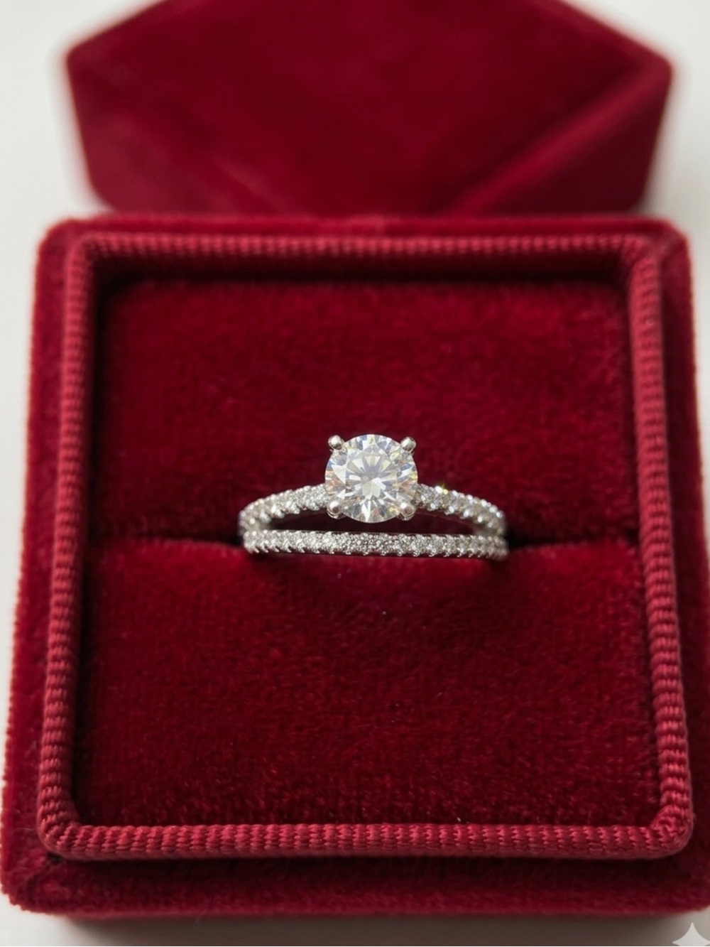 cut moissanite engagement ring- 925 sterling silver Set
